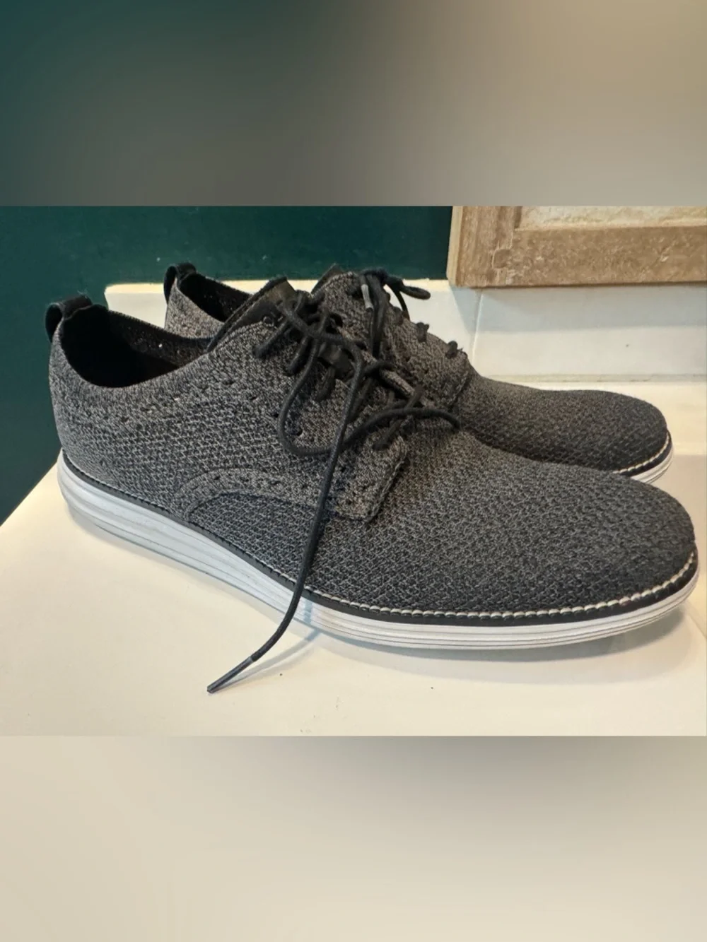 Size 12 Cole Haan - Men's Casual Knit Lace-Up Shoes - Charcoal Gray - Picture 3 of 8